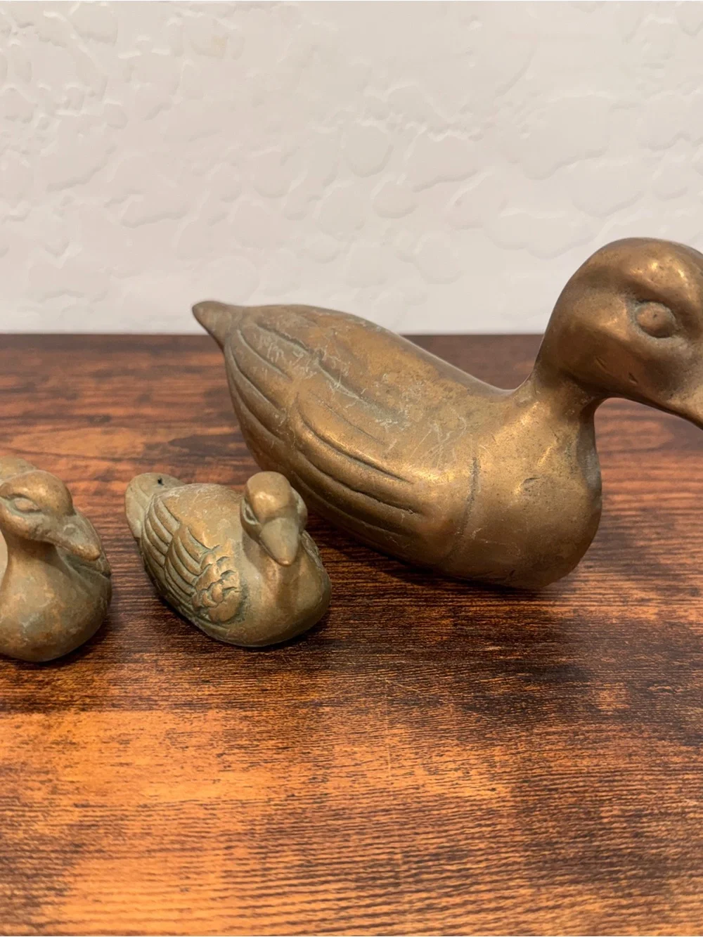 Vintage Brass Duck Figurine Set of 3 Mom Babies Gold Bronze Tone Mid Century